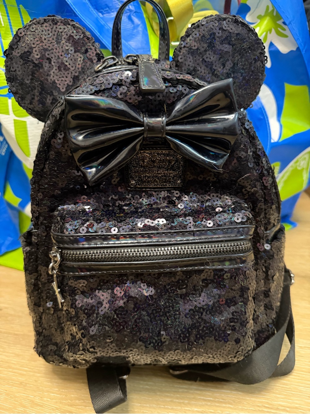 Loungefly Disney Celestial Dreams Black Holographic Sequin Minnie Mini Backpack